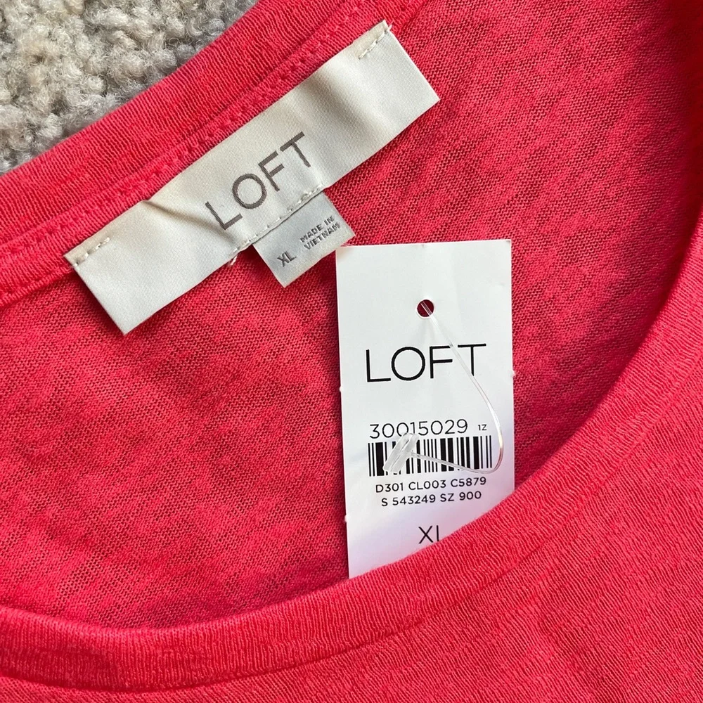 LOFT Coral Red Orange Solid Ruffle Trim Crew Neck Sleeveless Top Size XL - NEW - Picture 3 of 8